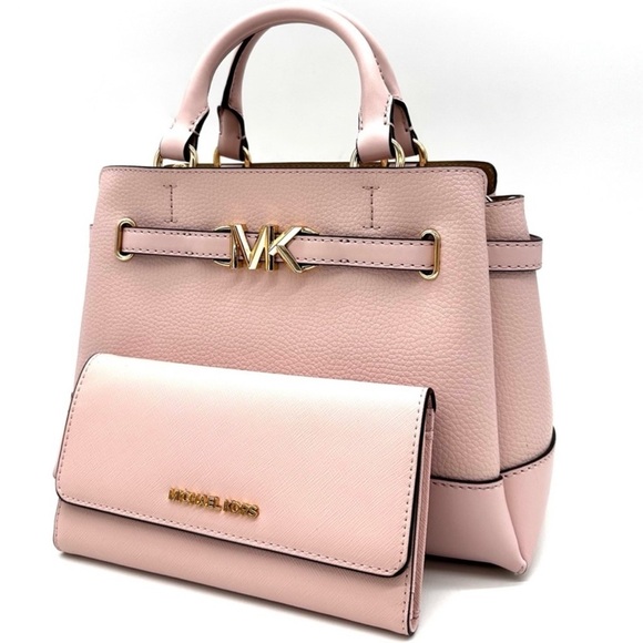 Michael Kors Reed Small Satchel Crossbody Bag & Large Trifold Wallet Light Pink - Picture 1 of 16